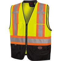 6895 High-Visibility Zip Front Bi-Colour Safety Vest, Black/High Visibility Lime-Yellow, 2X-Large/3X-Large, Polyester D. Morneault & Fils
