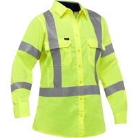 Bisley&reg; X-Back Women's Long Sleeve Work Shirt with X-Airflow, Poly-Cotton, Small, High Visibility Lime-Yellow D. Morneault & Fils