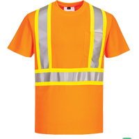 Contrast-Striped Safety T-Shirt, Polyester, Small, High Visibility Orange D. Morneault & Fils