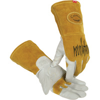 Gants de soudeur TIG/MIG de premi&egrave;re qualit&eacute; avec dos en cuir de vache refendue isol&eacute;es et ignifug&eacute;s Caiman, Cuir fleur de ch&egrave;vre, Taille Petit D. Morneault & Fils