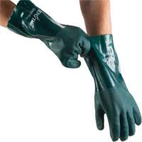 Double Dipped Green Gloves, 14" L, PVC, Cotton Jersey Inner Lining, 70-mil D. Morneault & Fils