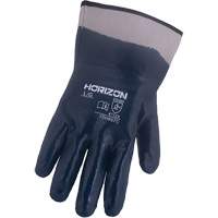 Gants bleu marine avec manchettes renforc&eacute;es &agrave; entoilage coll&eacute; Horizon, Moyen, R&ecirc;vetement Nitrile, Enveloppe en Jersey/Coton D. Morneault & Fils