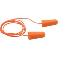 Bouchons d'oreilles coniques jetables en mousse de PU orange SEALTEC33, Avec cordon, Vrac - Boîte, 33 dB NRR, Taille unique D. Morneault & Fils
