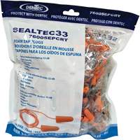 SEALTEC33 Orange Tapered PU Foam Disposable Earplugs, Bulk - Polybag, Corded D. Morneault & Fils