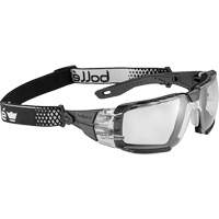 RUSH+ 2.0 XP Small Safety Glasses with Black & Grey Frame, Clear Lens, Anti-Fog/Anti-Scratch, ANSI Z87+ D. Morneault & Fils
