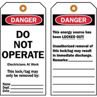 &eacute;tiquettes de verrouillage, Plastique, 3" la x 5-1/2" h, Anglais D. Morneault & Fils