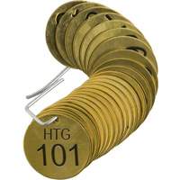 Numbered "HTG" Valve Tags, # 101-125, Brass, 1.5" dia D. Morneault & Fils