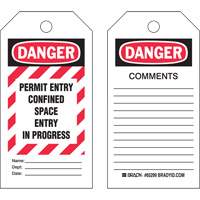 "Confined Space" Tags, Polyester, 3" W x 5-3/4" H, English D. Morneault & Fils