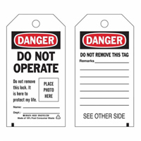 Self-Laminating "Do Not Operate" Tags, Polyester, 3" W x 5-3/4" H, English D. Morneault & Fils