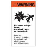 Enseigne Warning Hazardous Voltage, 8" x 4-1/2", Acrylique, Anglais avec pictogramme D. Morneault & Fils