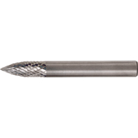 Solid Carbide Burrs - Tree Shape Pointed End, SG-1, 1/4" Dia., 1/4" Shank, 5/8" Depth of Cut D. Morneault & Fils