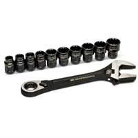 Ensemble de cl&eacute;s ajustable Pass-Thru 11 morceaux, 8" lo, la max. 1-1/8", Chrome/Poli D. Morneault & Fils