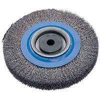 Crimped Wire Bench Wheel Brush, 6" Dia., 0.0118" Fill, 1/2" - 1-1/4" Arbor D. Morneault & Fils