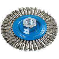 Stringer Bead Knotted Wire Brush, 4-1/2" Dia., 0.02" Fill, 5/8"-11 Arbor, Aluminum/Stainless Steel D. Morneault & Fils