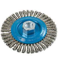 Knot-Twisted Stringer Bead Wire Wheel, 5" Dia., 0.02" Fill, 5/8"-11 Arbor, Aluminum/Stainless Steel D. Morneault & Fils