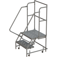 Escabeaux roulants &agrave; dessus profond, 2 marches, Largeur de la marche 16", Hauteur de la plateforme 20", Acier D. Morneault & Fils