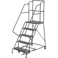 Escabeaux roulants &agrave; dessus profond, 5 marches, Largeur de la marche 16", Hauteur de la plateforme 50", Acier D. Morneault & Fils