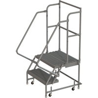 Escabeaux roulants &agrave; dessus profond, 2 marches, Largeur de la marche 16", Hauteur de la plateforme 20", Acier D. Morneault & Fils