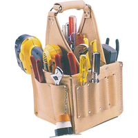 Porte-outils pour &eacute;lectricien et travaux d'entretien, Cuir, 17 pochettes, Beige D. Morneault & Fils