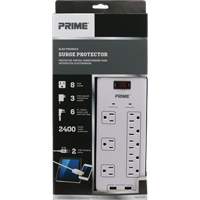 USB Charging Surge Protectors, 8 Outlets, 2400 J, 1875 W, 6' Cord D. Morneault & Fils