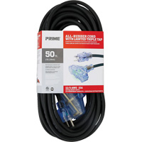 All-Rubber Extension Cord, Outdoor, SJOOW, 12/3 AWG, 15 A, 3 Outlet(s), 50' D. Morneault & Fils